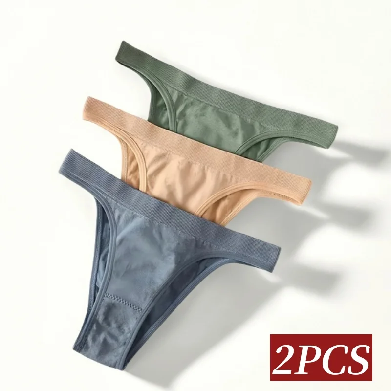 2PCS/Set Seamless Women Brazilian Panties Female Underpants High Leg Cut Underwear Sexy Lingerie Bikini Sports Briefs M-L