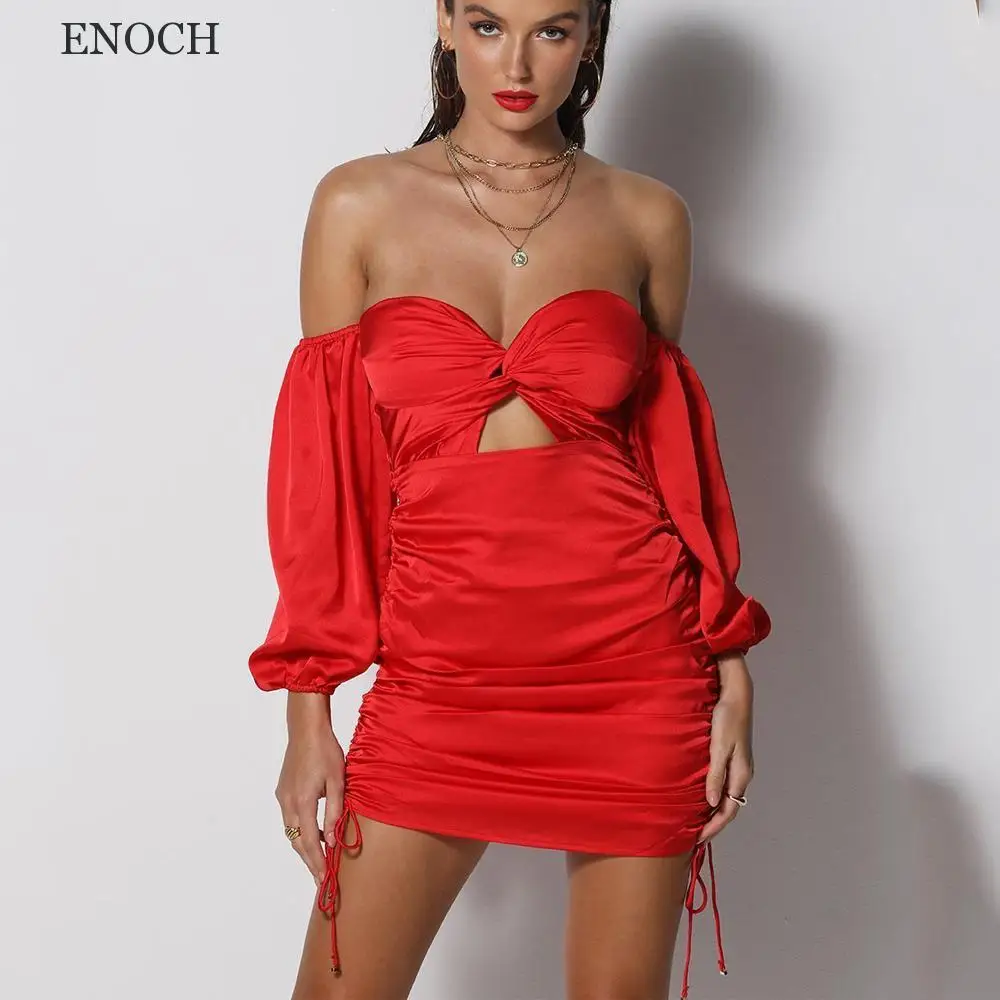 

ENOCH Mini Sweetheart Satin Homecoming Dresses Sexy Open Back Long Sleeves Pleated Party Dresses Custom Made Vestidos De Fiesta