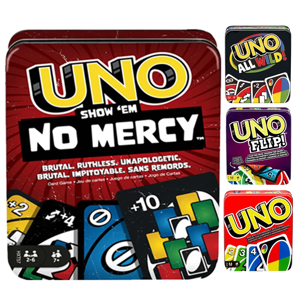 

UNO SHOW‘EM NO MERCY All Wild FLIP DOS Card Game Family Night Travel Game in Collectible Tin Funny Board Gift