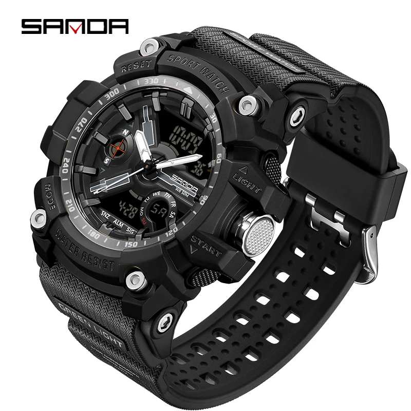 SANDA Top Brand Military Sports Watch Men Waterproof Alarm Clock Light Analog Digital Male G style Student Quartz Wristwatches