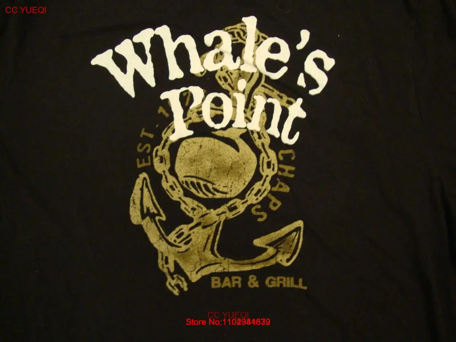 Chaps Whale's Point Bar and Grill Est. 1976 Anchor Logo Black T Shirt L