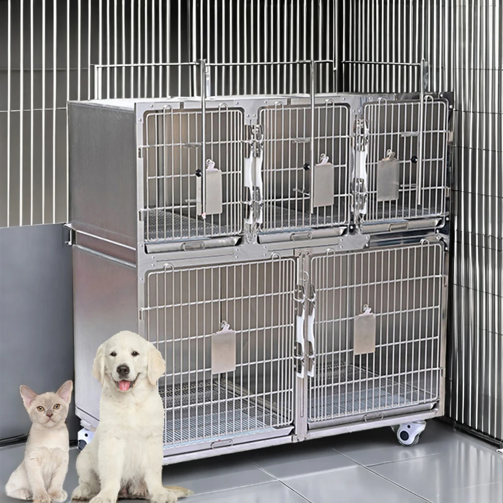 PJJY-05 304 Veterinary Stainless Steel Five Position Combination Hospital Cage For Clinic And Hospital