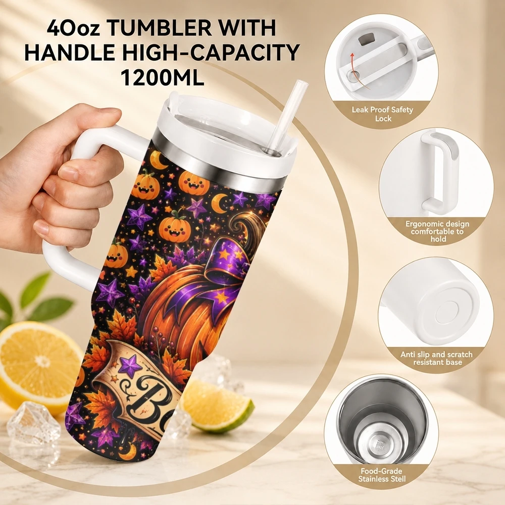 Horror Pumpkin Vacuum Flasks 40oz Stainless Steel Travel Tumbler with Handle Straw Lid Double Wall Vacuum Insulated