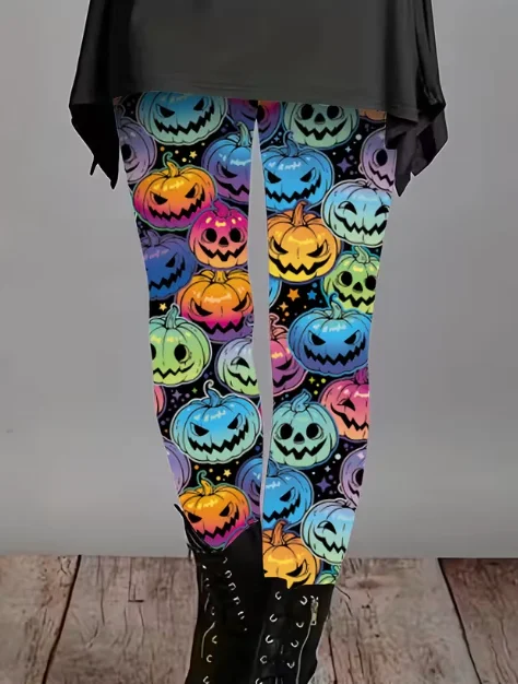 Damen-Leggings mit Halloween-Skelett-Motiv, 3D-Druck, dehnbare Workout-Leggings, schmale Strumpfhosen, sexy modische Yoga-Hosen, trendige coole Hosen
