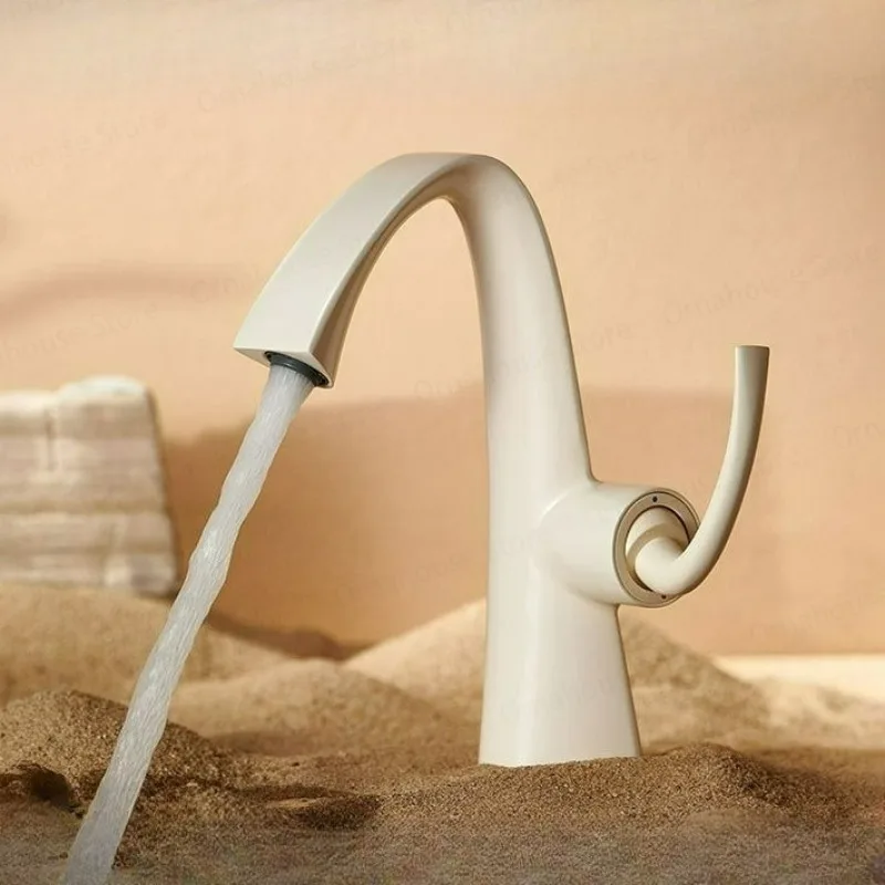 

Milky White Basin Faucet Copper Hot and Cold Bathroom Mixer High-end Appearance Basin Faucets for Household Bathrooms