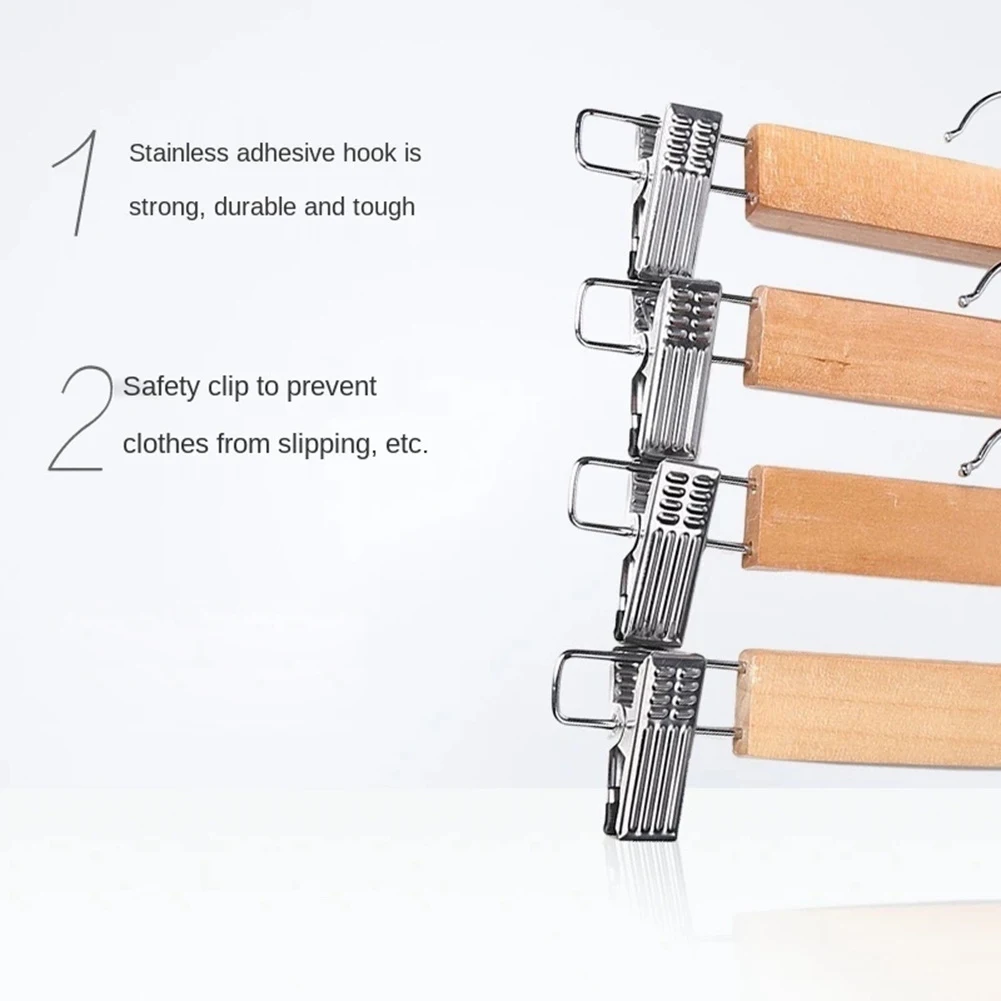 AA77 NEW 10 Pack Wooden Skirt Hangers with Adjustable Clips Non-Slip Trouser Hanger Natural Finish Wood Pants Hangers 360°