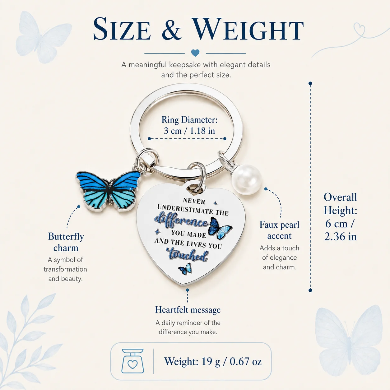 Blue Butterfly Keychain Gifts for Women, Inspirational Butterfly Keychain for Friends Coworker Bestie Retirement Christmas Prese