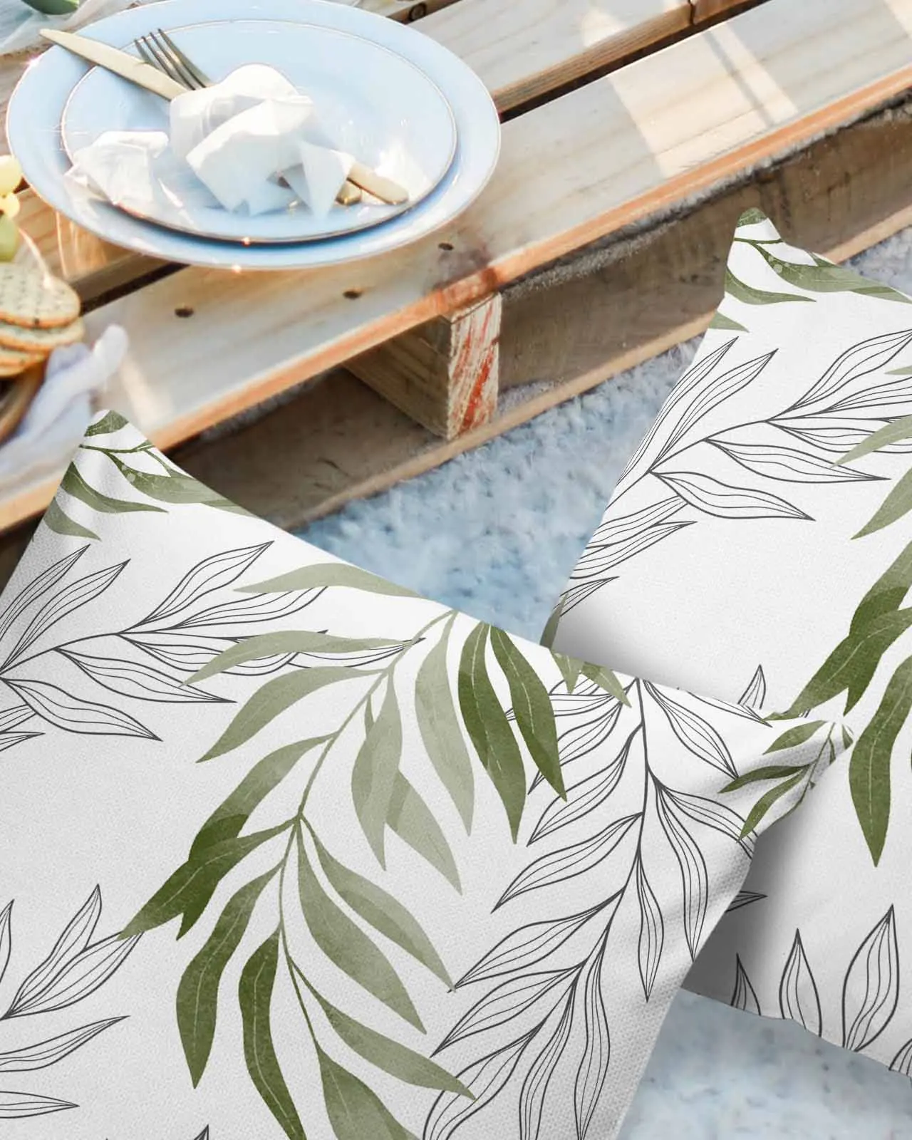 2/4PCS Willow Leaf Line Sage Green Waterproof Cushion Cover For Home Decoration 40/45/50/60/66cm Pillowcase