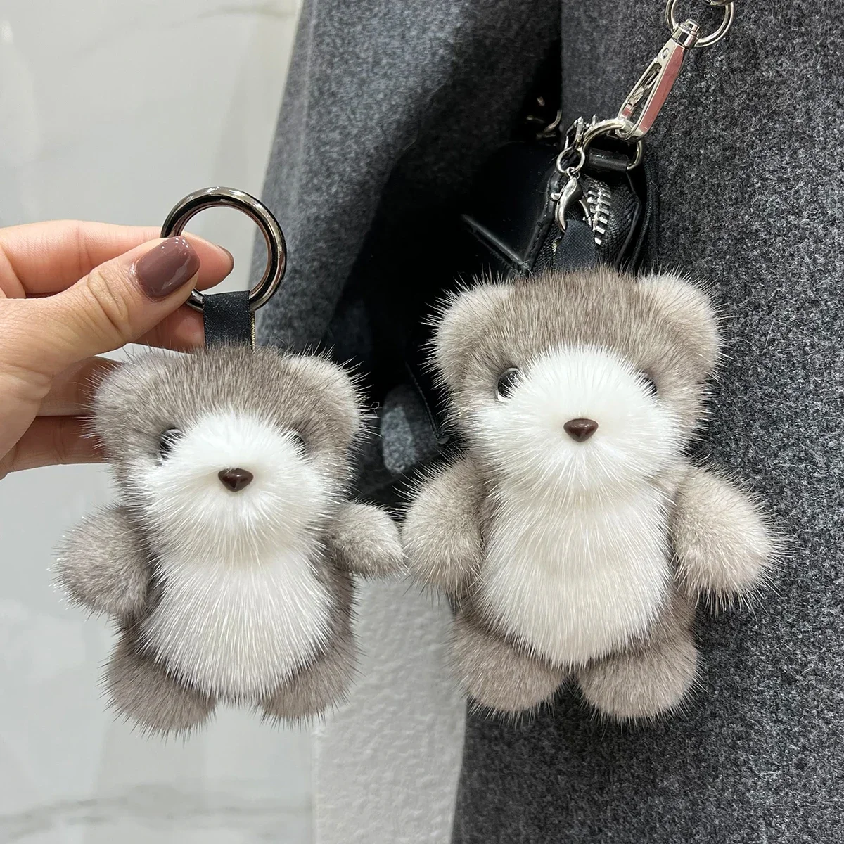

New Arrival Bear Handmade Keychain with Real Mink Fur Cute Design for Women Girls Anime Keychain Accessory for Bags Cars Gifts