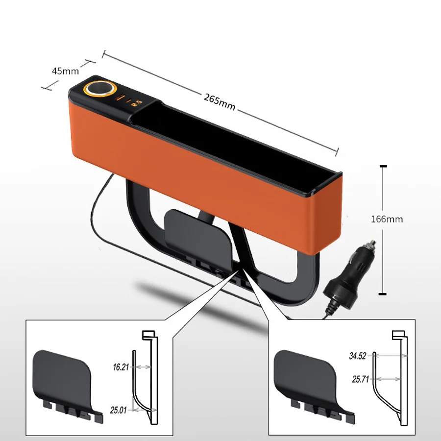 Multifunctional Car Seat Gap Side Organizer Console Gap Filler Side Storage Bin with USB PD Adapt Car Interior Storage Bag