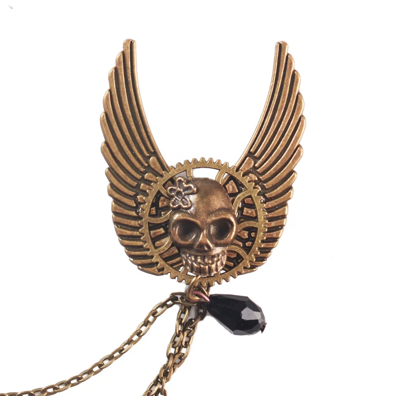 Steampunk เข็มกลัดโกธิค Gears Chain Skull Wings Badge ฮาโลวีนคอสเพลย์อุปกรณ์เสริม