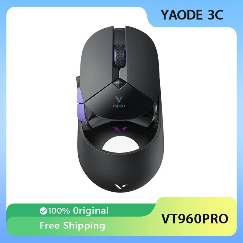 Rapoo-ratón inalámbrico VT960PRO, Mouse con modo Dual, 4k, RGB, ergonómico, pantalla OLED, Paw3395, programable, regalo para jugadores de PC