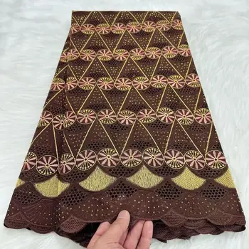 最新棕色鏤空棉質瑞士薄紗蕾絲布料 2025 高品質奧地利刺繡非洲蕾絲布料,適用於派對禮服 PYC2503 6 最佳銷售 棕色蕾絲布料 - №6