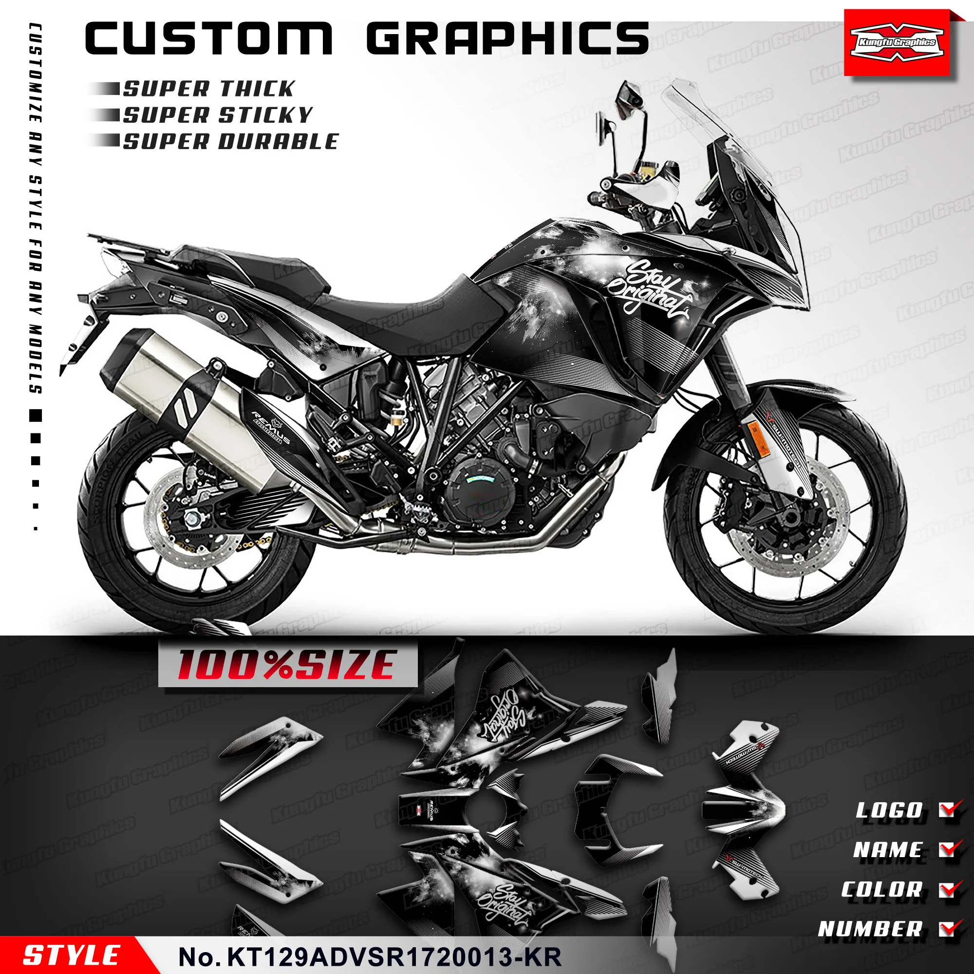 

KUNGFU GRAPHICS Motorcycle Full Decals Stickers Kit for KTM 1290 Super Adventure S R 2017 2018 2019 2020 2021 2022 2023, Black