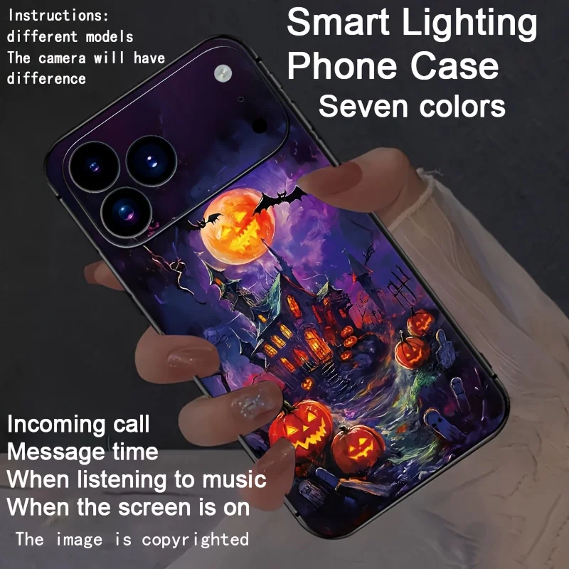 Halloween Castle Colorful Intelligent Voice Controlled Luminous Phone Case For iPhone 17 16 15 14 13 Pro Max LED Flash Cover