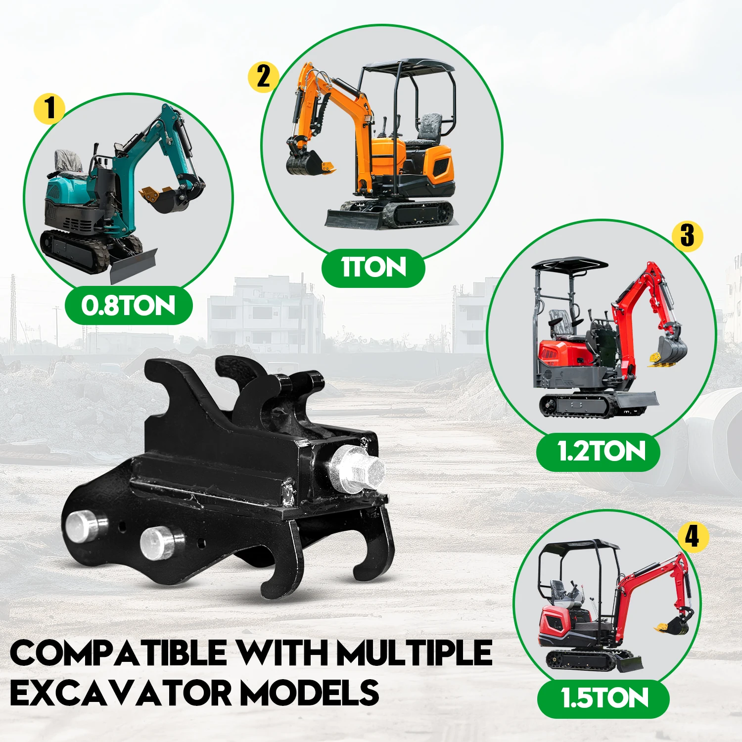 Acoplador de excavadora con conector de cambio rápido de alta resistencia para mini excavadora de 1-1,8 toneladas con conexión rápida para accesorios de enganche