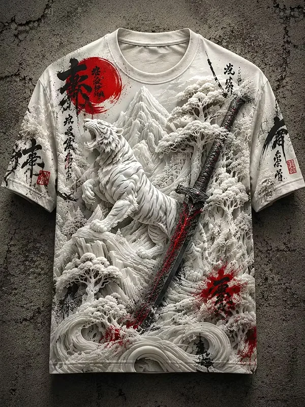2027 Summer Men's Best-selling Japanese Samurai Culture Printed 3D Pattern Moisture-Wicking Family Version Casual T-Shirt Top
