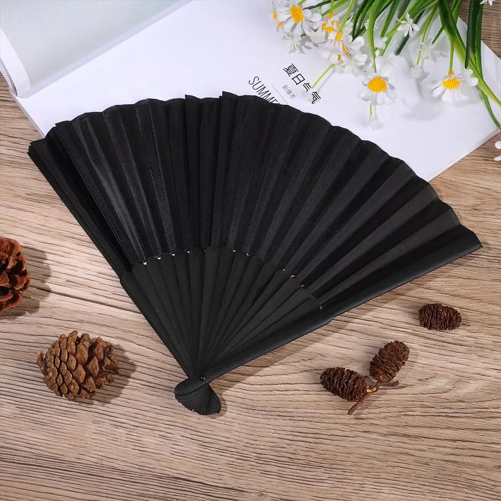 Gifts Dance Props Home Party Decoration Bamboo Fans Ribs Chinese Style Hand Held Black Silk Folding Fan