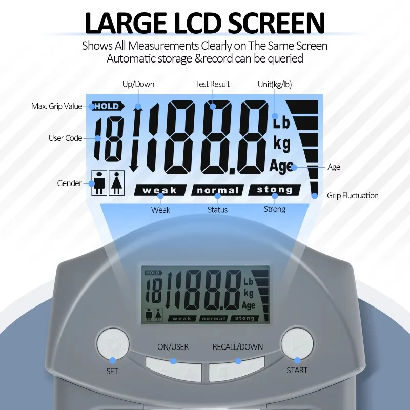 Digital hand dynamometer grip strength meter automatically captures hand grip strength