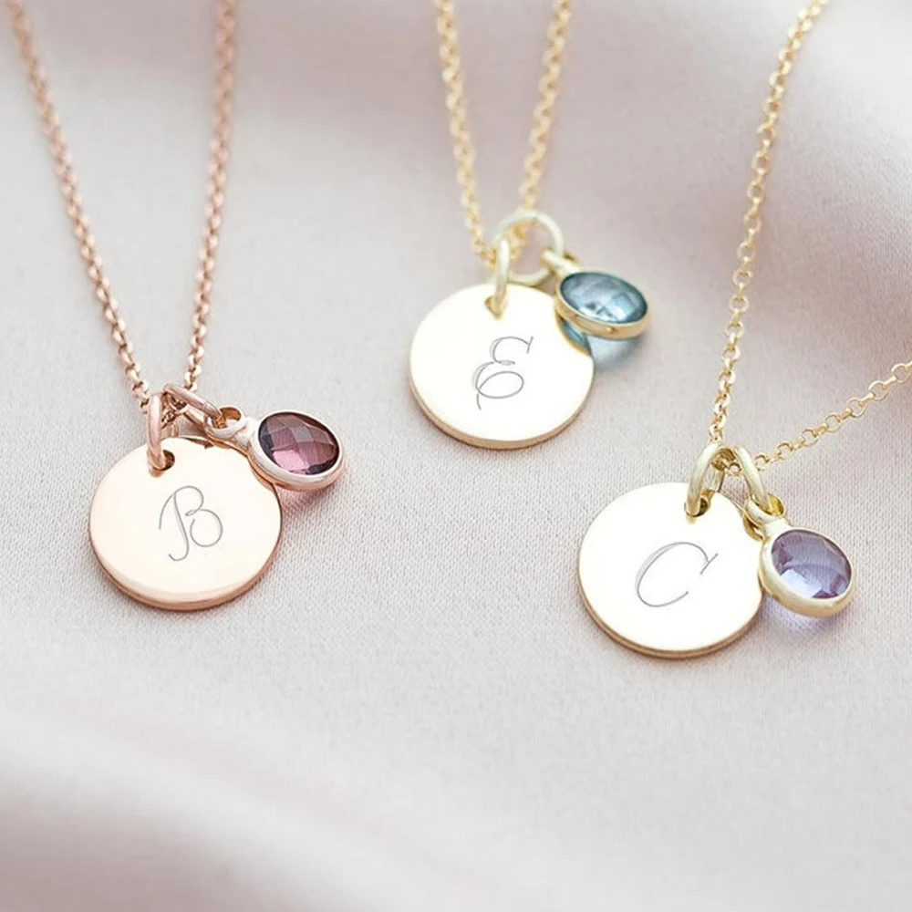 Engraving Custom Letter Necklace for Woman Stainless Steel Jewelry 12 Birthstones Necklaces Birthday Gift Wholesale Direct Sales