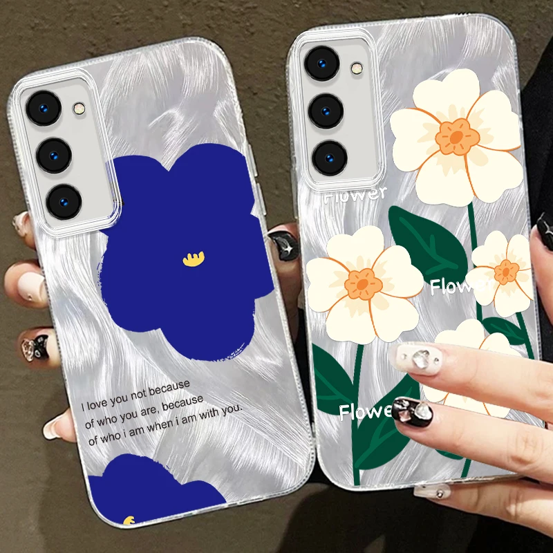 

Beautiful Flower Cartoon Art For Samsung S24 S23 S21 FE Plus Ultra A03 A25 A23 A22 A21S A15 A14 A12 5G Feather Yarn TPU