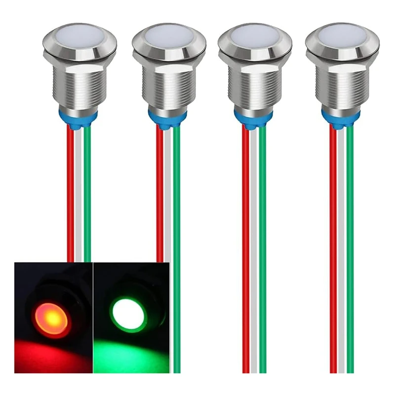 Bi-Color(Green&Red) 12Mm(1/2 Inch) Energy Saving Indicator Light, 12Mm 2 Color LED Light 12V/24V/ 20Ma Panel Mount Light