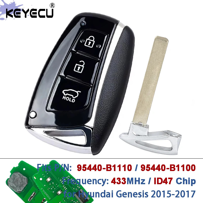 

KEYECU P/N: 95440-B1110/95440-B1100 FCC ID: SVI-DHFGE03 433 МГц ID47 Чип Умный дистанционный брелок для Hyundai Genesis 2015-2017