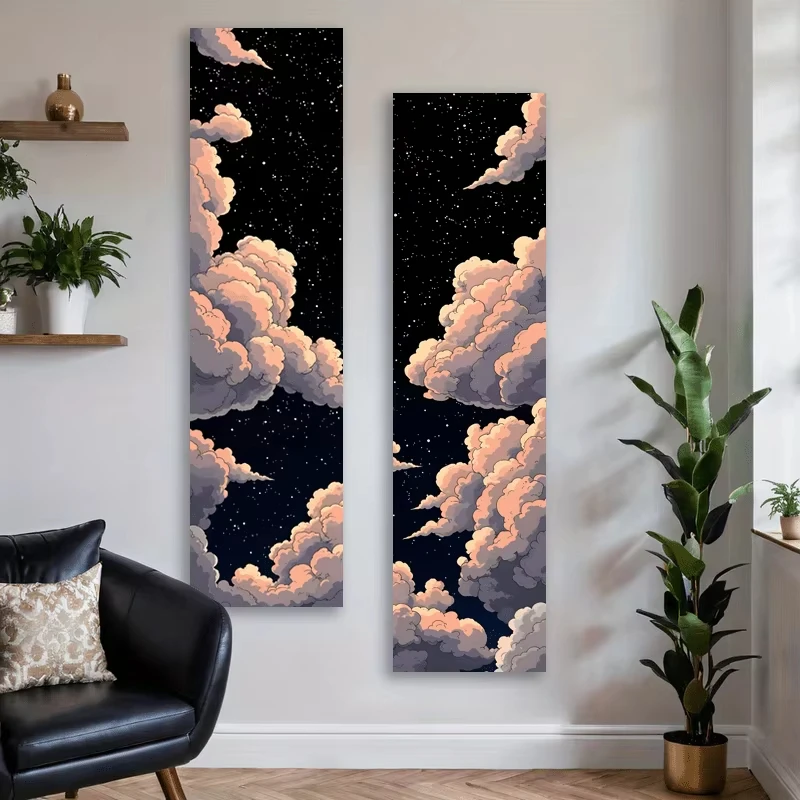 1 Starry Sky Print Tapestry High-Quality Polyester Vertical Narrow Frame Machine Washable Artistic Decoration