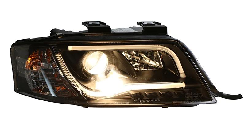 For Audi A6 C5 Sport Sedan Black Bezel DRL Daytime LED Light Tube Design Projector Headlights Lamps