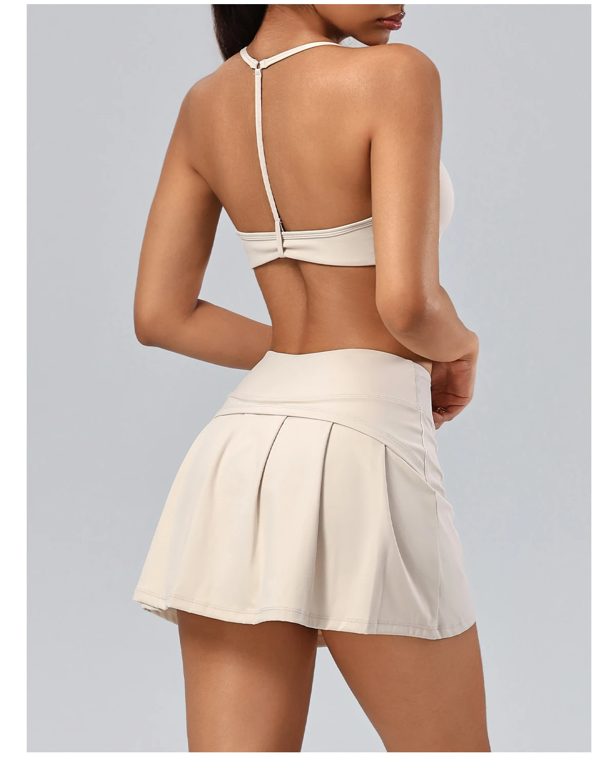 Hearuisavy Damen 2-teiliges Fitness-Set: Hochtaillierte Yoga-Caprihose mit weitem Bein, Push-Up-Sport-BH, schnelltrocknender Tennisrock für das Fitnessstudio. – Detail 19
