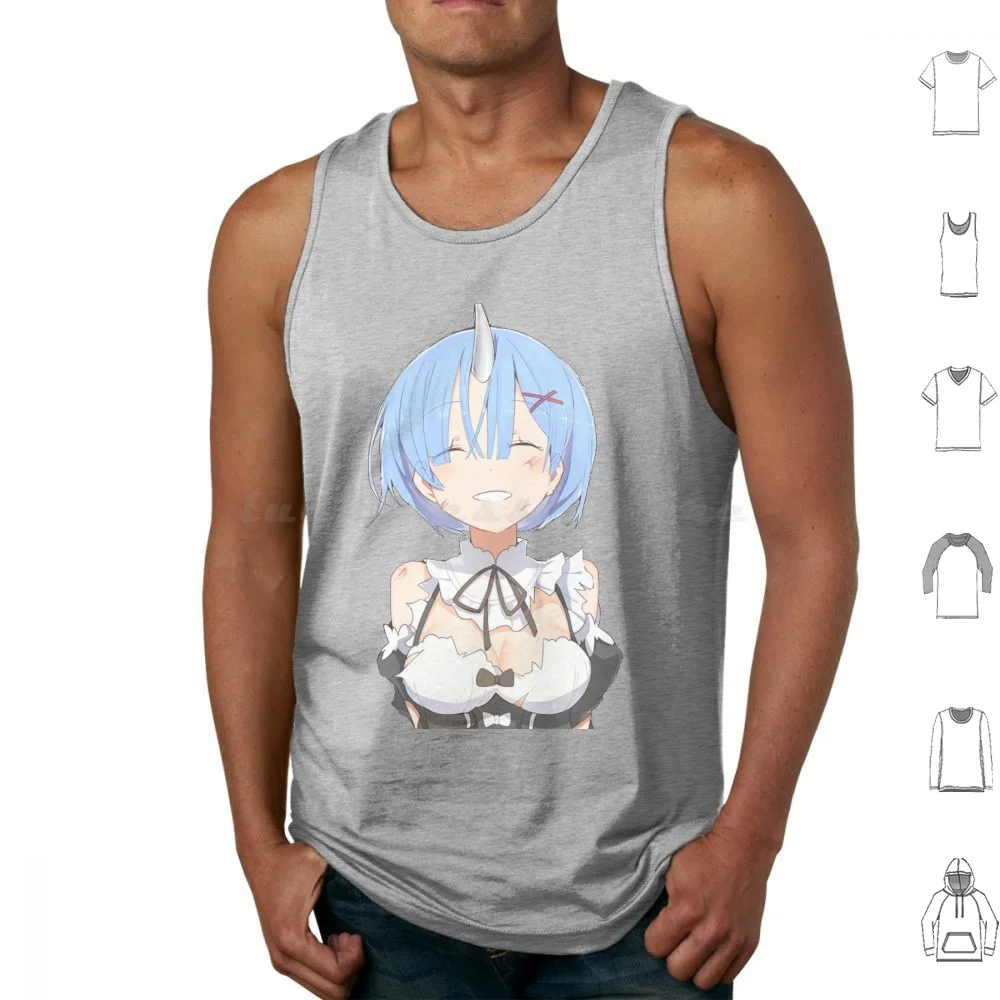 Smiling Rem Tank Tops Print Cotton Rem Re Zero Anime Ram Manga Emilia Kawaii Re Re Zero Kara Hajimeru