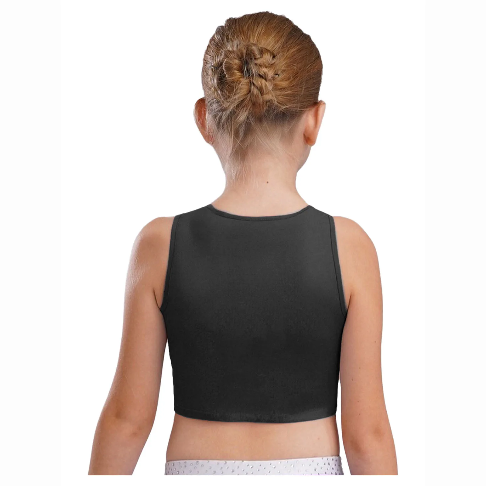 Canotta da ballo jazz con paillettes scintillanti per bambina, girocollo, senza maniche, gilet solido, top corto per spettacoli teatrali scolastici, abbigliamento da ballo