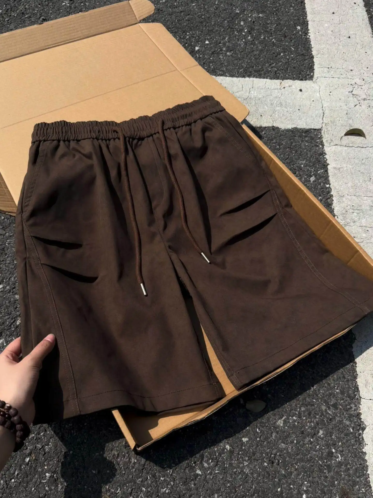 

Brown Dyed Workwear Shorts Men's Summer Pleated Straight Leg American Casual Five-Quarter Length Trousers Youth Fashion