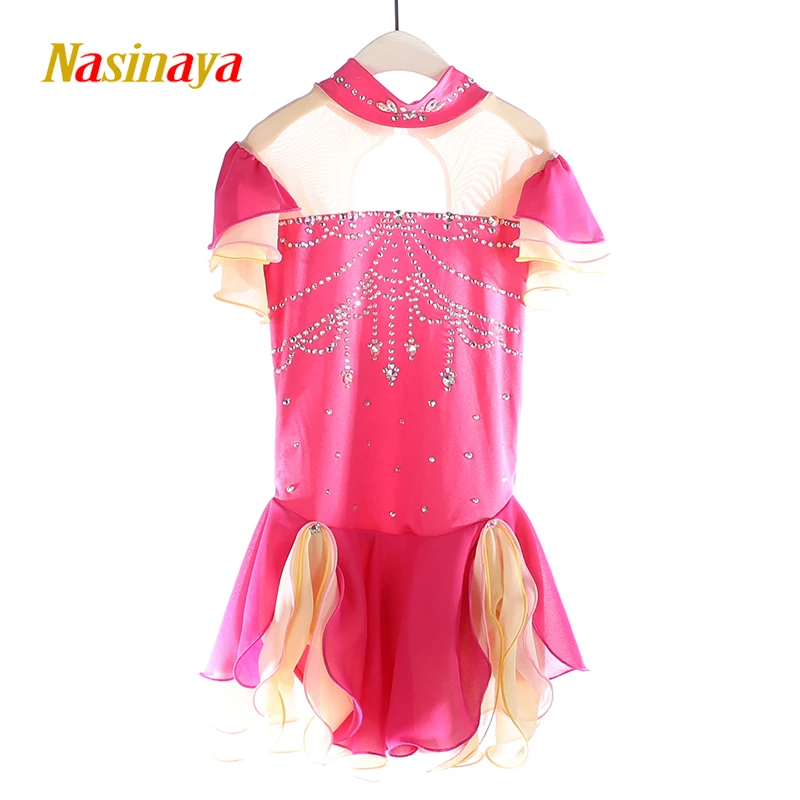 Women's Skirt Children's Gymnastics Performance Figure Skating Competition Training Dress Pink Short Sleeved Clothing