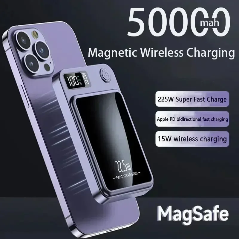 50000mAh Portable Macsafe Magnetic Power Bank Fast Wireless Charger For iphone 12 13 14 Pro Max External Auxiliary Battery Pack