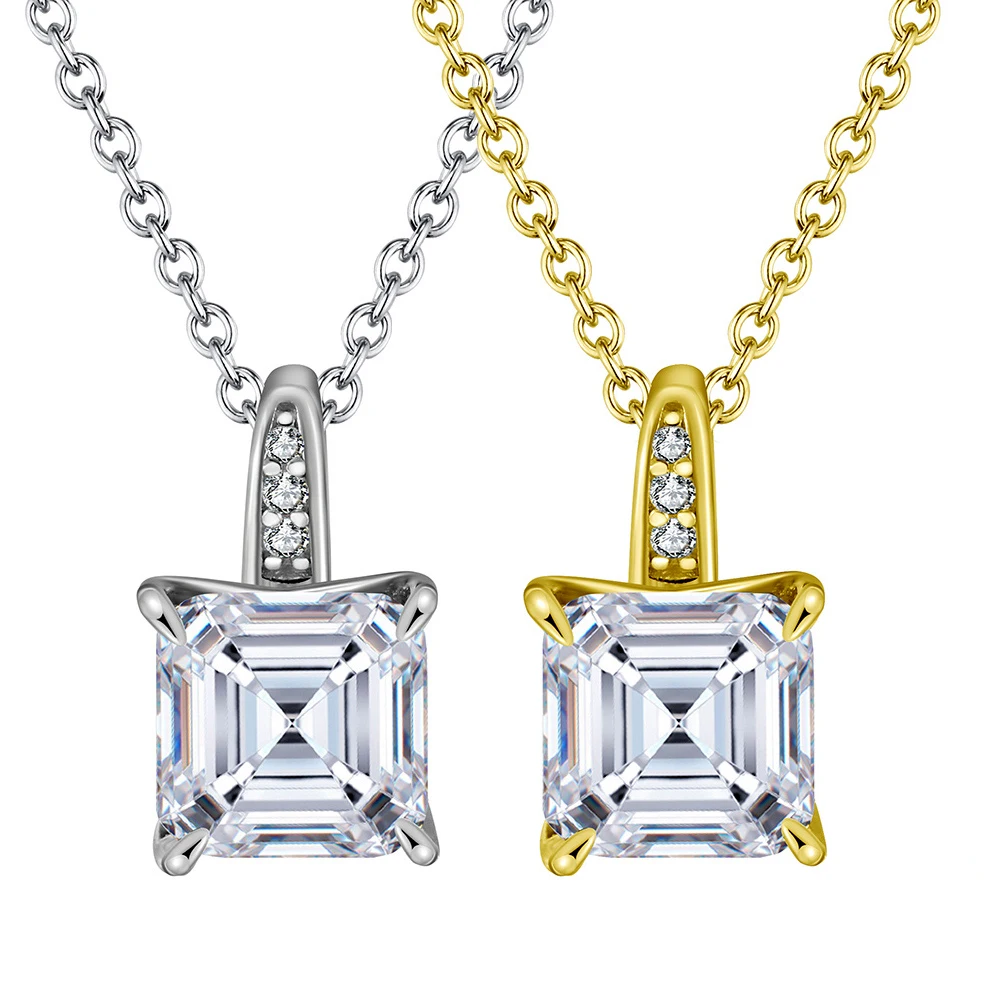 

Luxury 100% Genuine 1-4 ct Square Moissanite Necklace GRA Certificate Passed Diamond Test S925 Silver Rings Women Jewelry Gift