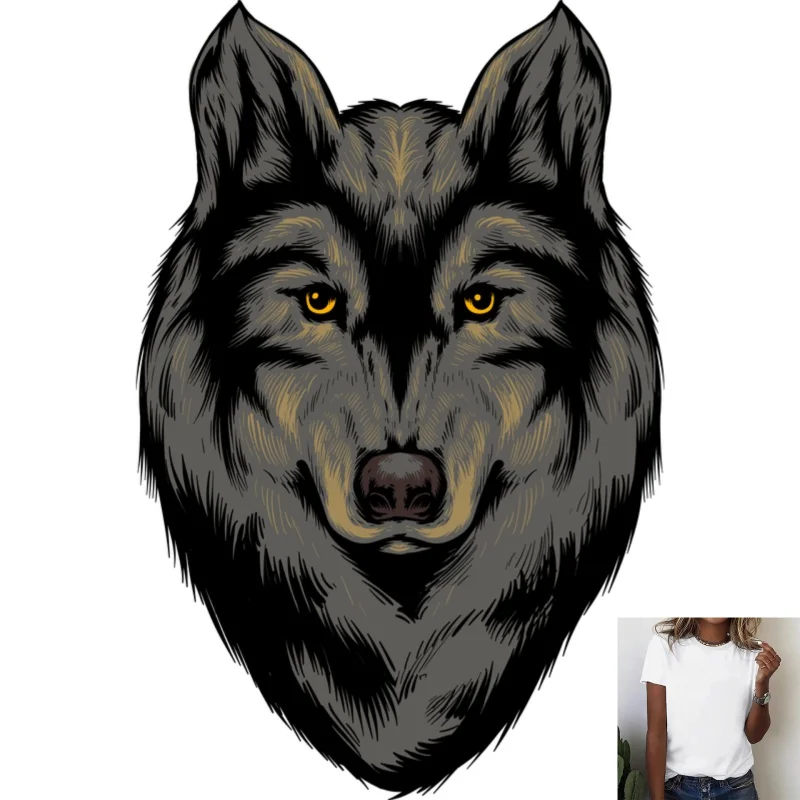 Wild Wolf Head Heat Transfer White Ink Iron - on Patch, Trendy Street Style, Suitable for T - shirts/Canvas Bags, Decorative