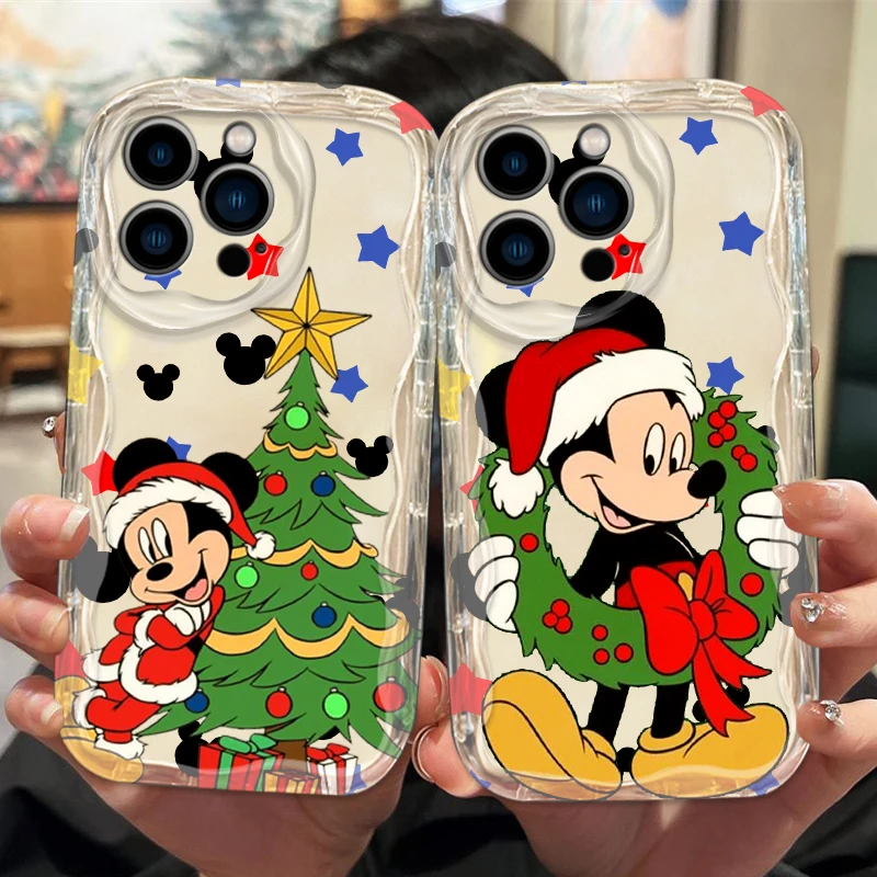 Disney Christmas Mickey Wave Oil Transparent Soft Cover For Apple iPhone 15 14 13 12 11 XS XR X 7 8 Pro Plus Max Phone Case