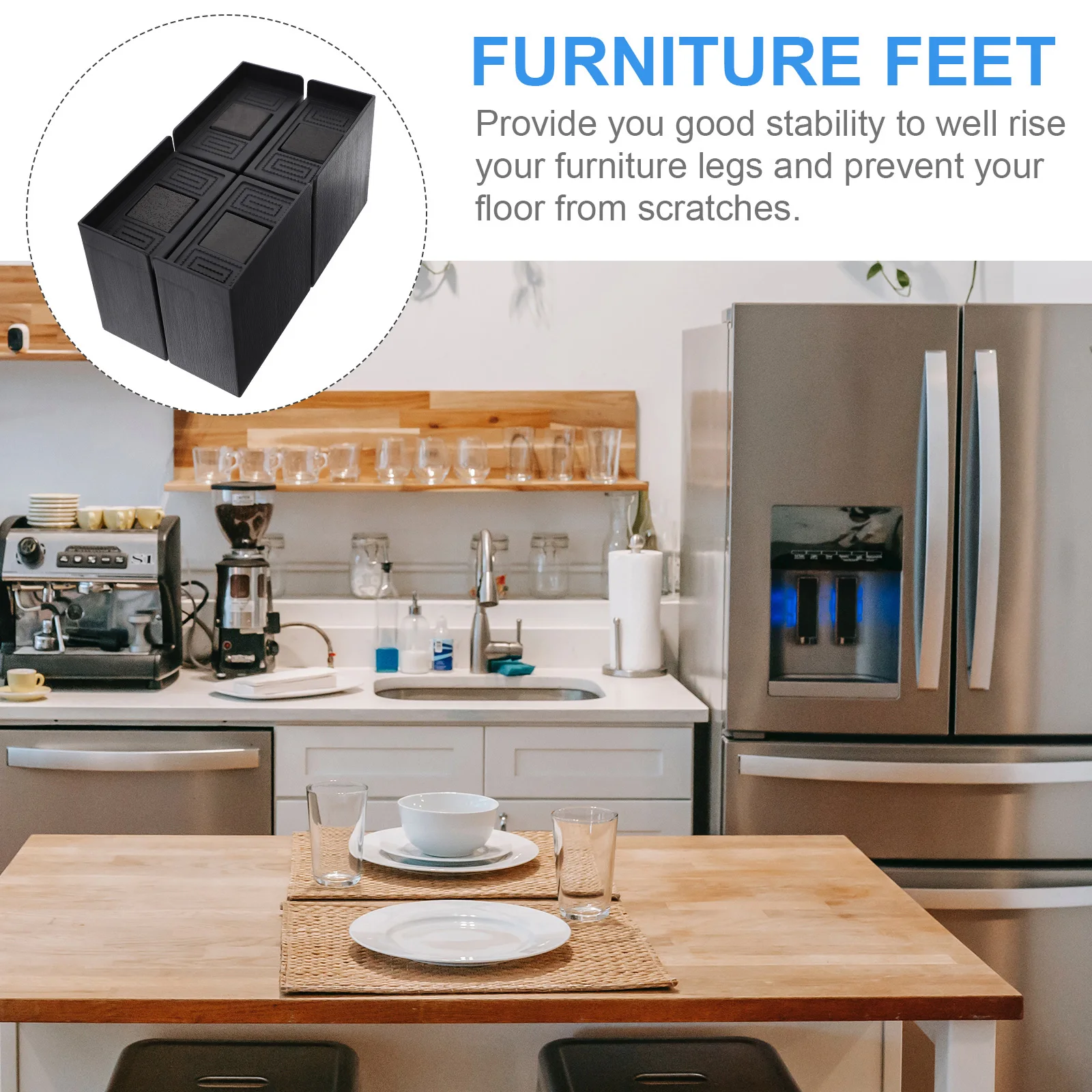 

4pcs Furniture Bed Risers Heavy Duty Black Adjustable Sofa Table Chair Couch Cabinet Washer Lift Supports Waterproof