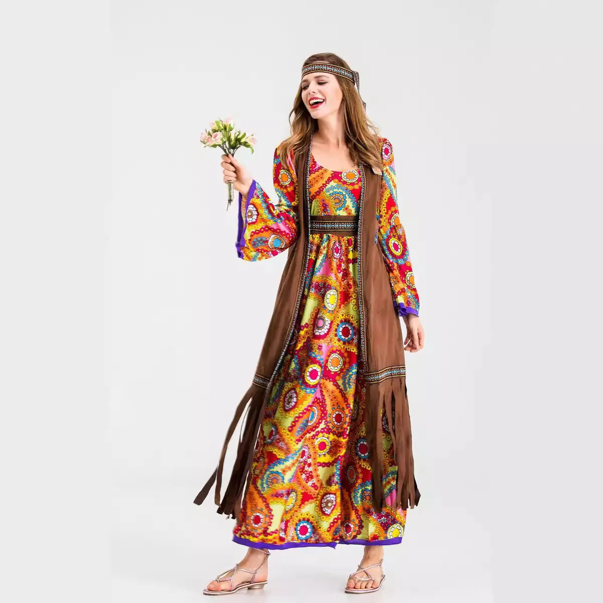 Costume d'halloween rétro Disco Hippie, vêtements de spectacle de Cosplay, Costume de scène ethnique pour femmes, saison de printemps, fabriqué en chine, nouvelle collection 2025