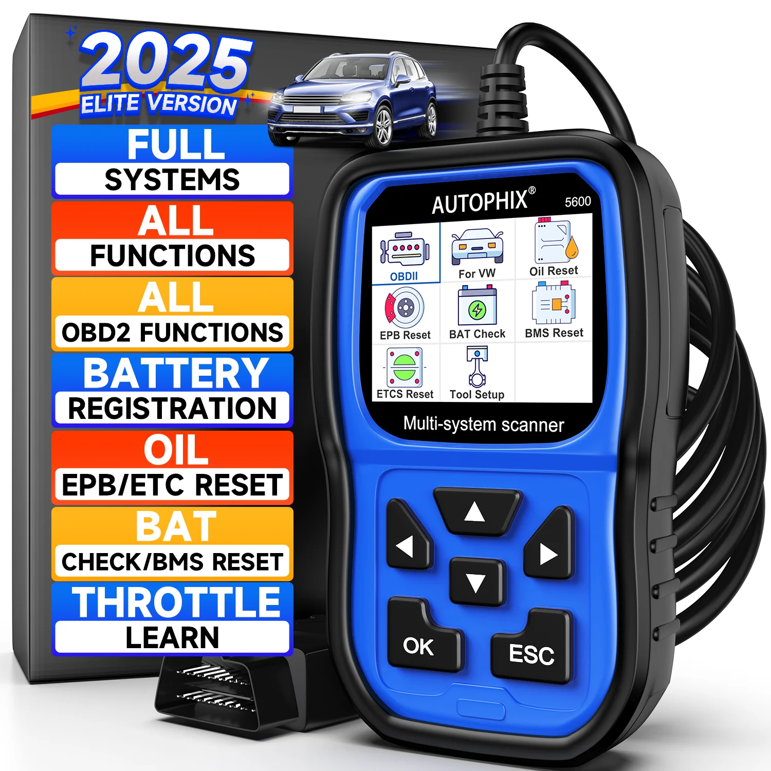

AUTOPHIX 5600 OBD2 Scanner for VW Code Reader Engine ABS SRS SAS BMS EPB TPMS Oil Reset Full System Diagnostic Scan Tool