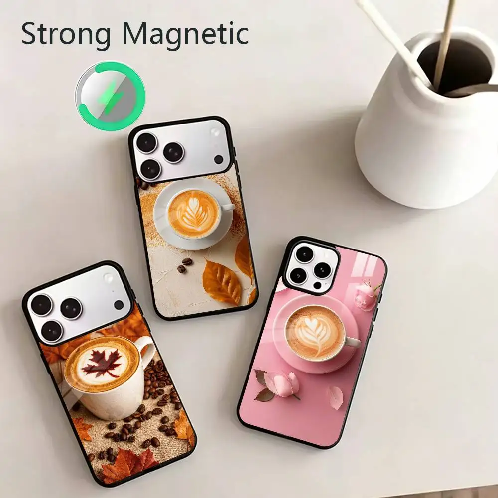

Maple Leaf Coffee Cute Phone Case For iPhone17,16,15,14,13,12,11 Plus,Pro,Max Magnetic with Wireless Charging