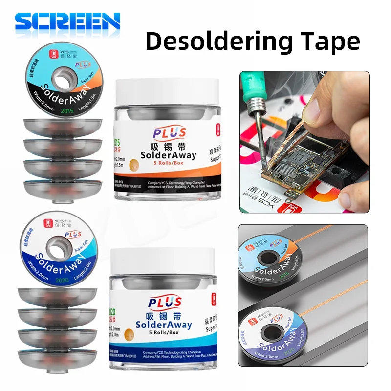 YCS PLUS 2015/PLUS 2020 2.0mm ultra-Soft Desoldering Ribbon Remover Wick BGA welding Wire Tin Lead Cord Flux Braid Tape Repair