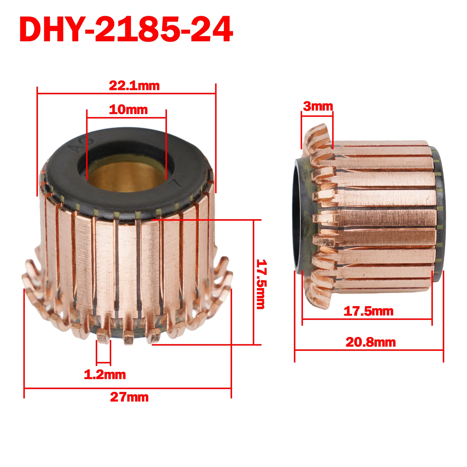 Reliable Copper Hook Type Electrical Motor Commutator Optimal Motor Efficiency 24P Teeth 22 1 x 10 x 17 5(20 8) mm