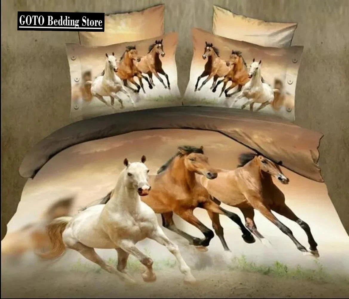 

Winter Brown Comforter Cover Bedding With Zipper European And American Style Galloping Horse Duvet Cover Set 100% Polyester