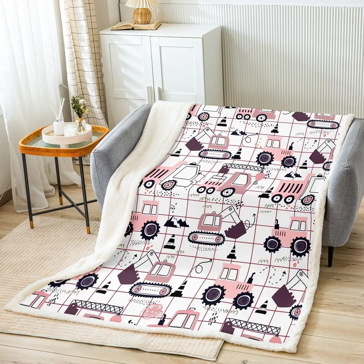 

Feelyou строительное флисовое одеяло x мультяшный автомобильный экскаватор плюшевое одеяло шерпа для детей розовый черный тема