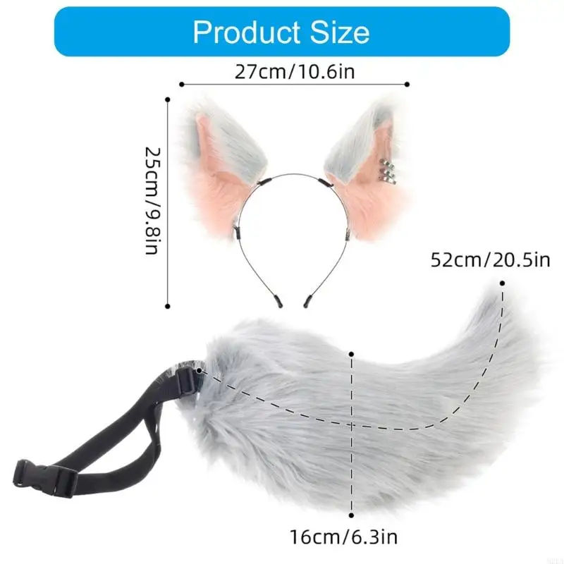 2025 New Wolf Foxes Tail Foxes Ears Headband Faux Furs Animal Tail Halloween Christmas Fancy Party Costume Gift for Women Men