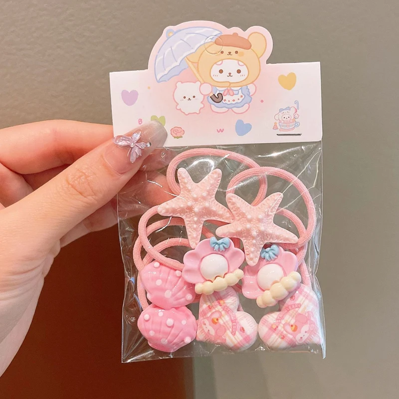 8 Pcs Children's Hair Bands Pink Starfish Shell Hairband Hair Accessories Baby Small Rubber Bands Hair-friendly Girls Hair Ties view 5