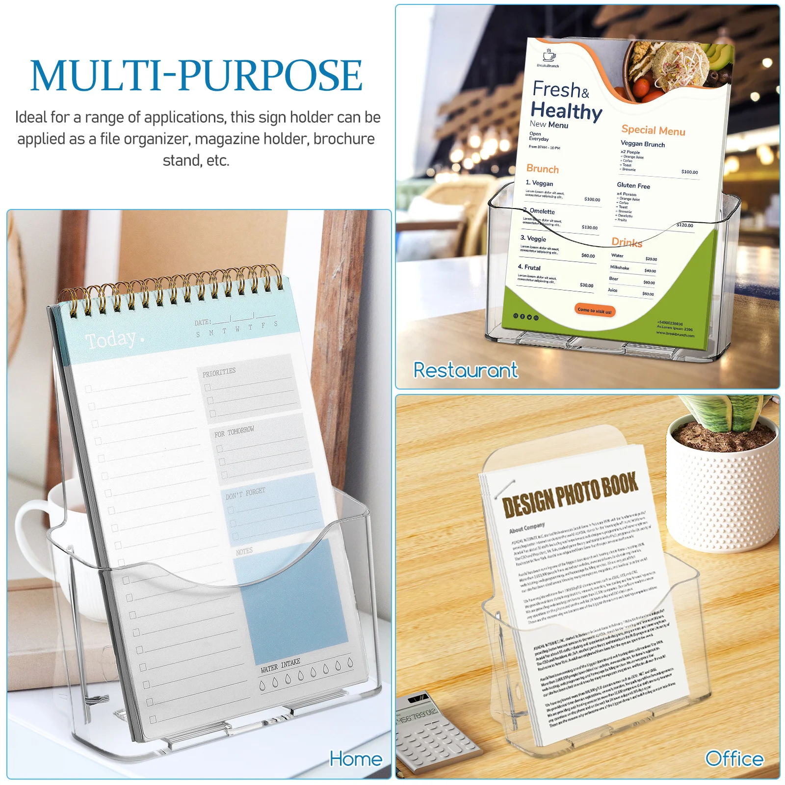 2pcs Brochure Stand Pamphlet Holder Magazine Display Stand Desk Document Holder Transparent Sign Holder Workspace Organizer A5