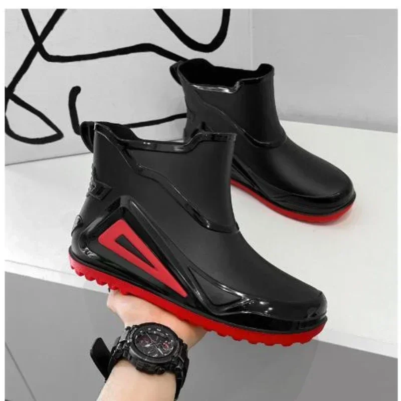 Trend Rain Boots Men 2024 New Outdoor Non-slip Hiking Shoes Durable Waterproof Rubber Fishing Shoes Shaxi Slip on Men Rain Boots